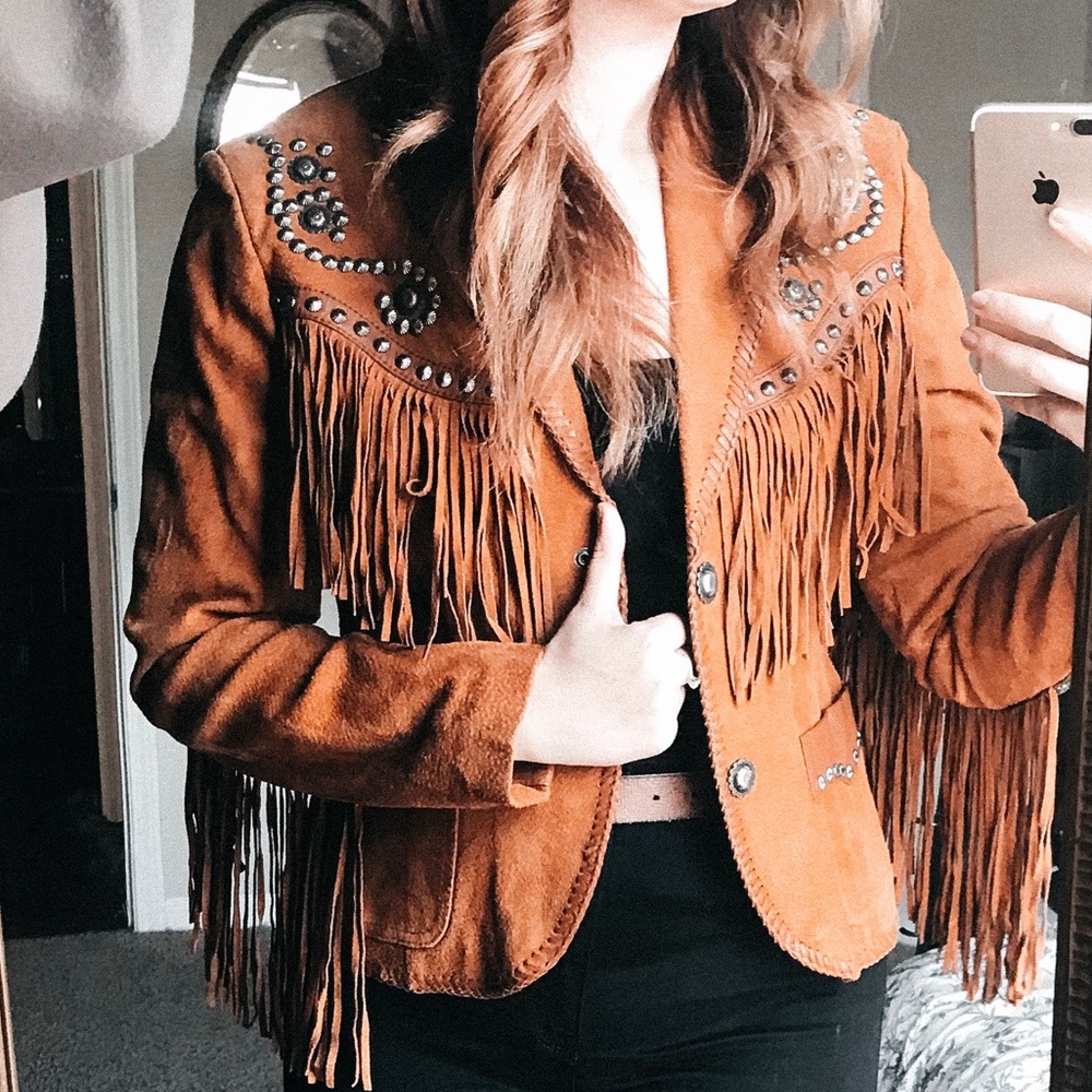 Vintage Western Leather Fringe Studded Jacket